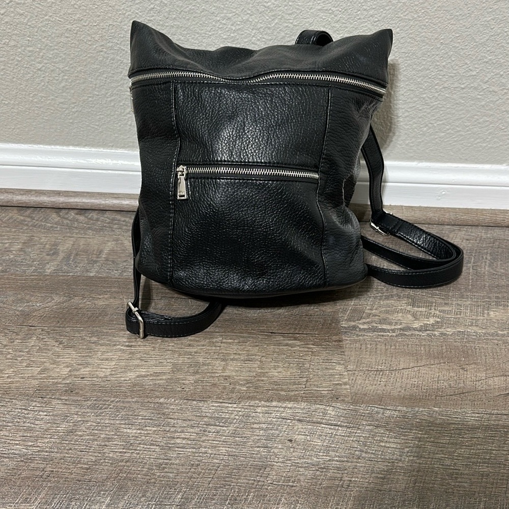 Black Minimalist Backpack with Textured Leather